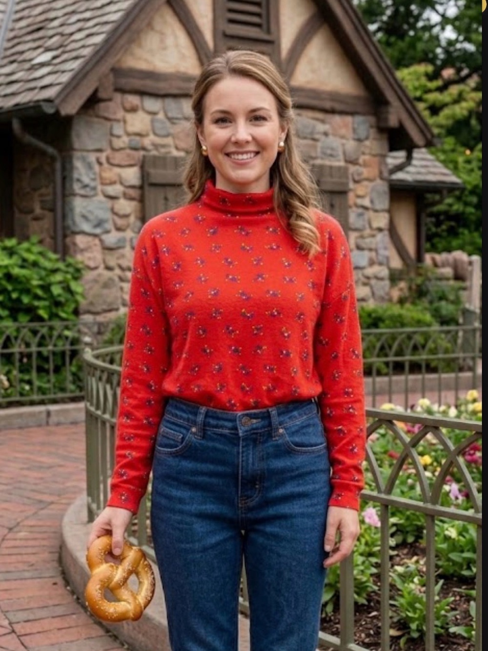 Mickey & Co. Vintage 90s Turtleneck long sleeve Red Mickey Mouse Print